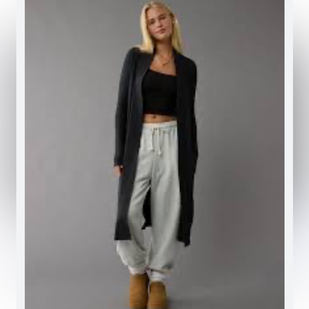 Aerie | Long Dark Gray Open Front Duster Sweater Sz Medium